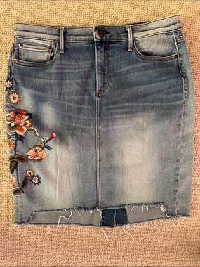 Driftwood Embroidered Denim Pencil Skirt